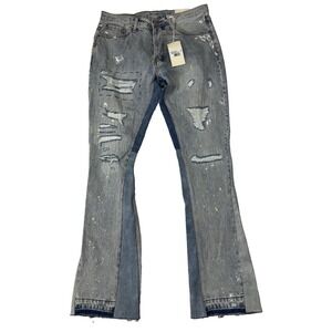 MNML B508 Flare Denim Men 32x32 NWT Distressed Button Fly Jeans Grunge